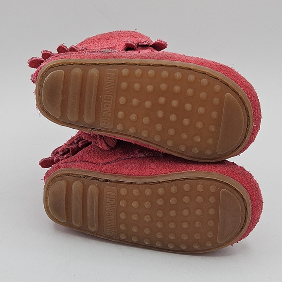 Minnetonka pink suede double Fringe baby booties size 2 - Picture 8 of 16